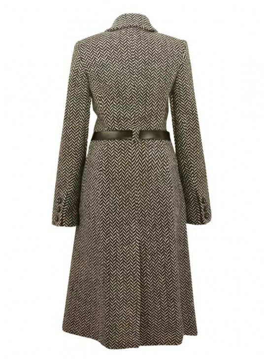 8067A Удлиненное женское пальто из твида "елочка"